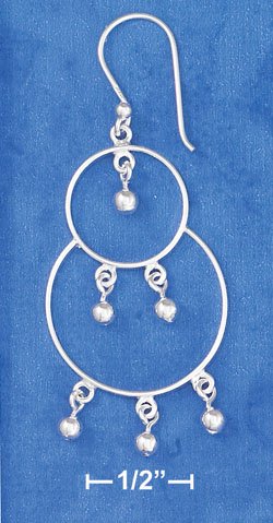 SILVER 2" CIRCLE ON CIRCLE WITH BALL DANGLES EARRINGS