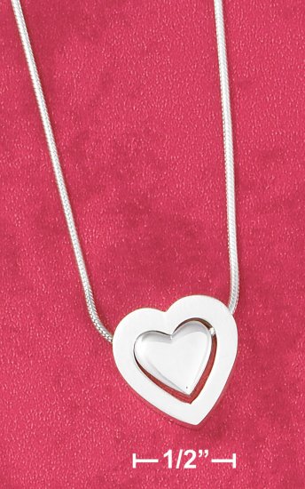 STERLING SILVER 17" SATIN HEART IN HEART NECKLACE