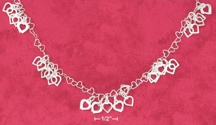 HEART LINK NECKLACE W/ CLUSTERS OF OPEN HEARTS