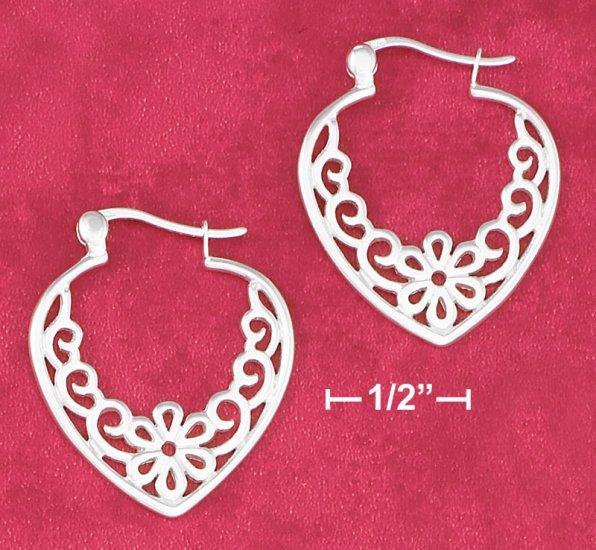 STERLING SILVER 1" HEART SHAPE TUBE HOOP EARRINGS