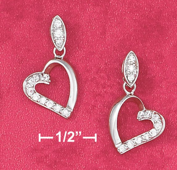 OPEN HEART EARRINGS W/ CZ ON HALF HEART W/ MARQUIS CZ POST
