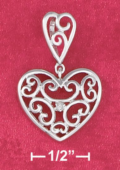 STERLING SILVER 18 IN SCROLLED HEART PENDANT NECKLACE