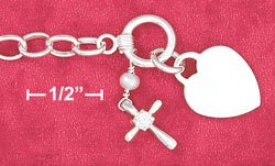TOGGLE BRACELET W/ PEARL,CROSS, & HEART DANGLES