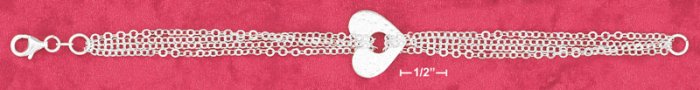 SILVER 4 STRAND BRACELET W/14MM HAMMERED HEART