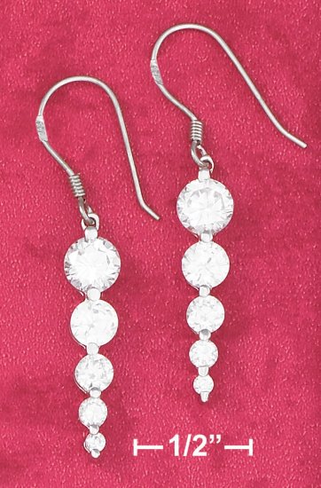 STERLING SILVER ROUND 5 CZ GRADUATED EARRINGS ON FRENCH WIRES