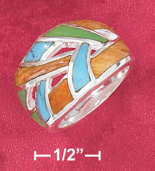 STERLING SILVER TAPERED TURQUOISE & SPINY OYSTER RING