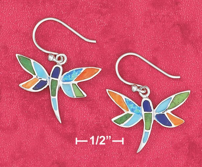SILVER TURQ/SPINY OYSTER/LAPIS/LAB OPAL DRAGONFLY EARRINGS