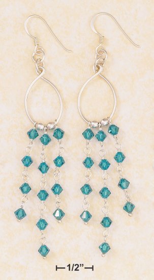SILVER HP WIRE DANGLE EARRING W/3 STRANDS OF TEAL CRYSTALS