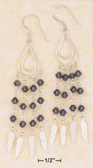 EARRINGS W/ 4 STRANDS OF DK BLUE CRYSTALS/FEATHERS