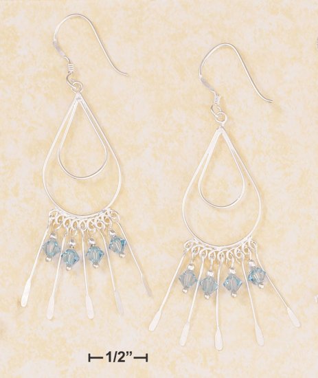 DOUBLE TEARDROP WIRE EARRING W/ AQUA SWAROVSKI CRYSTAL
