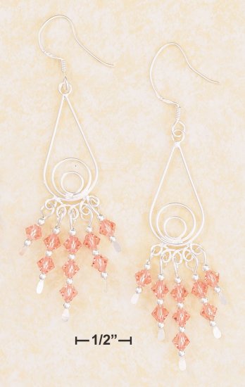 FANCY TEARDROP WIRE EARRING W/ PINK SWAROVSKI CRYSTALS