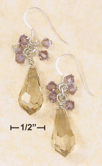 CHAMPAGNE CRYSTAL BRIOLETTE & PURPLE CLUSTER EARRINGS