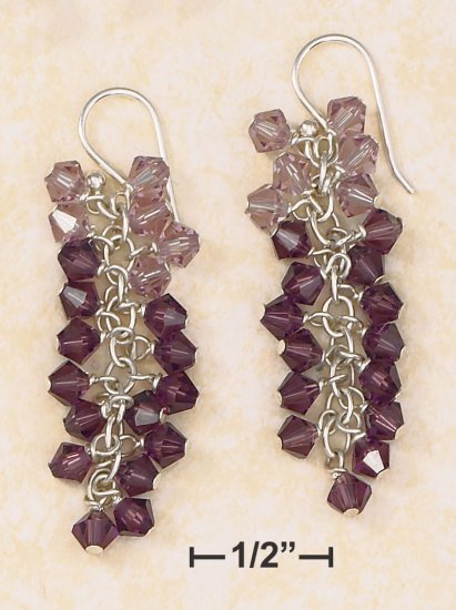 SILVER MULTI PURPLE & LILAC CRYSTAL CLUSTER EARRINGS