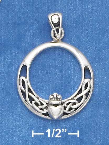 SILVER CROWNED HEART & CELTIC KNOTS 18IN PENDANT
