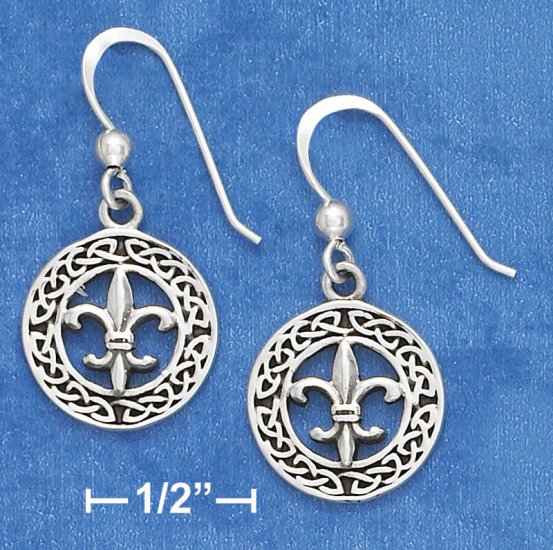 SILVER CELTIC WREATH EARRINGS W/ FLEUR-DE-LIS ON FW