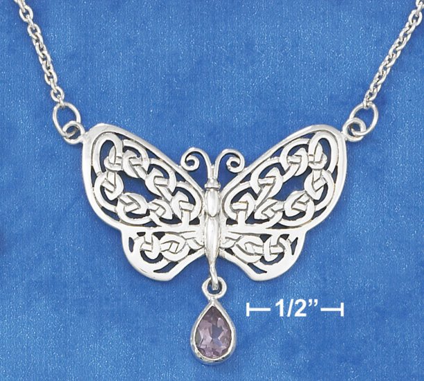 SILVER NECKLACE W/ CELTIC KNOT BUTTERFLY/AMETHYST