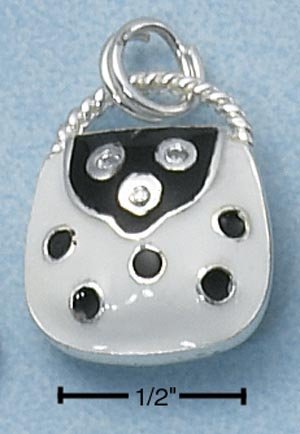 SILVER BLACK & WHITE DOTTED ENAMEL PURSE CHARM