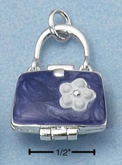 SILVER ENAMEL 2 SIDED PURPLE PURSE LOCKET