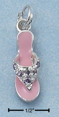 ENAMEL 3D PURPLE & PINK FLIP-FLOP W/ PURPLE CZ'S CHARM