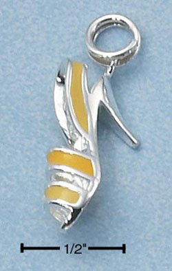 YELLOW ENAMEL DOUBLE STRAP SPIKE HIGH HEEL SHOE CHARM