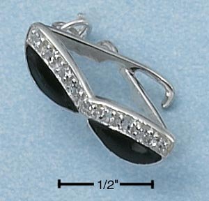 STERLING SILVER ENAMEL 3D BLACK LENSE SUNGLASSES CHARM