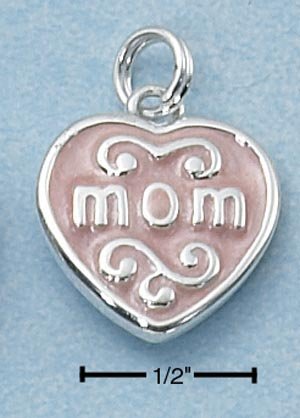 STERLING SILVER "MOM" IN PINK ENAMEL HEART CHARM