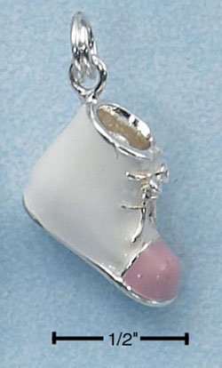 STERLING SILVER ENAMEL 3D GIRLS WHITE BABY SHOE WITH PINK TOE