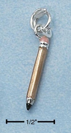 STERLING SILVER ENAMEL 3D YELLOW PENCIL CHARM