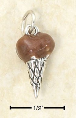 STERLING SILVER 3D ENAMELED CHOCOLATE ICE CREAM CONE CHARM