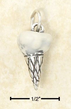 SILVER 3D ENAMELED VANILLA ICE CREAM CONE CHARM