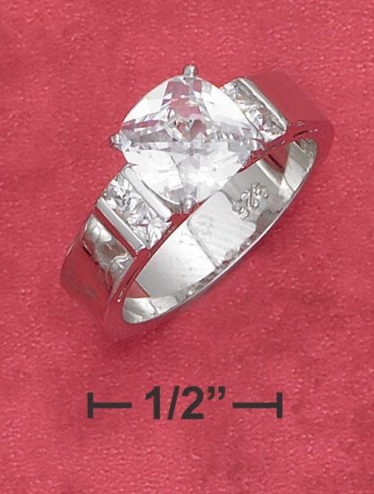 STERLING SILVER 3ct CUSHION CZ CATHEDRAL SET ENGAGEMENT RING