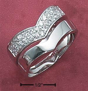 STERLING SILVER 2 PC "V" BAND WEDDING RING SET