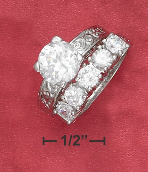 STERLING SILVER 2.75CT RND SOLATAIRE CZ WEDDING SET