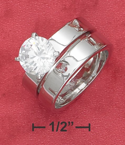 2CT RND CZ SOLITAIRE WEDDING SET W/ PLAIN 4MM BANDS