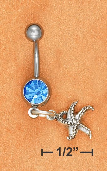 BELLY RING W/ SAPPHIRE GEM STONE & STAR FISH DANGLE