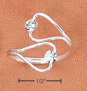 SILVER OPEN HEARTS W/ CLEAR CRYSTALS WRAP TOE RING