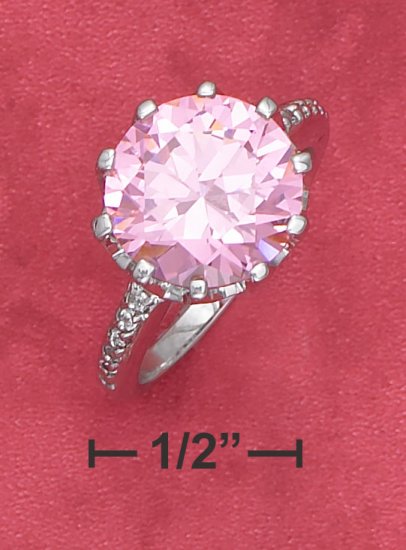 STERLING SILVER 3.75CT ROUND PINK ICE CZ RING IN CROWN SETTING