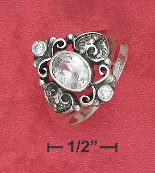 STERLING SILVER 1.75CT CUBIC ZIRCONIA W/ FANCY FILIGREE DESIGN & 2MM RND CZ'S RING.