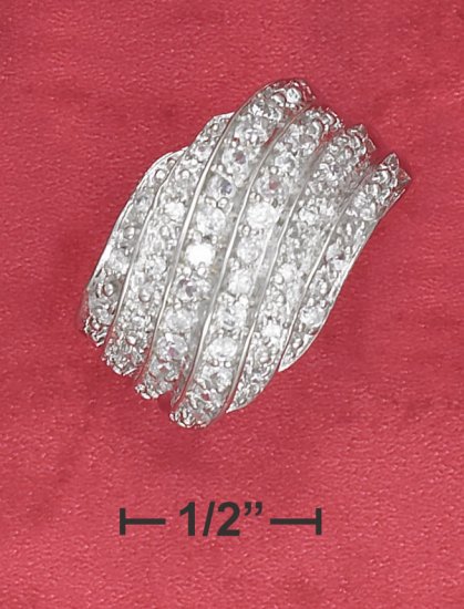 STERLING SILVER 15MM TAPERED PAVE CZ LINED DOME RING