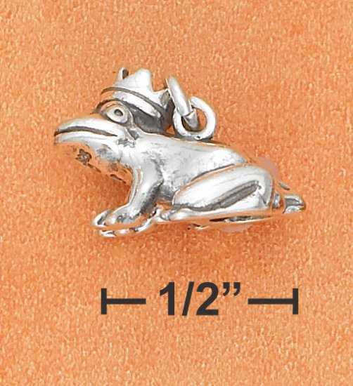 STERLING SILVER 3D PRINCE FROG W/CROWN CHARM