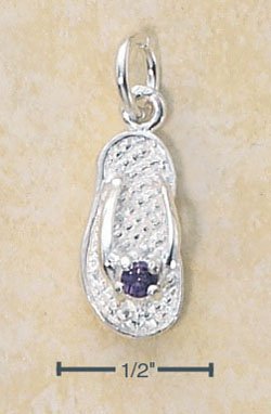 STERLING SILVER FEBRUARY CZ BIRTHSTONE FLIP FLOP CHARM