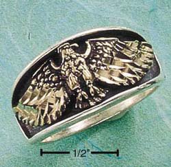 STERLING SILVER FLYING EAGLE BRONZED BAND MENS RING