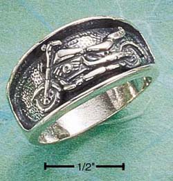 STERLING SILVER ANTIQUED INSET MOTORCYCLE BAND