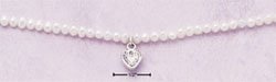 STERLING SILVER 12-14" CHILDREN'S WHITE FWP NECKLACE W/ HEART DANGLE