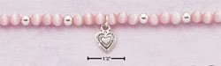 STERLING SILVER 13-15" PINK CAT EYE NECKLACE W/ HEART DANGLE