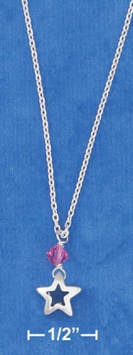 STERLING SILVER 15"-18" HP ADJ. CABLE NECKLACE WITH STAR & PINK CRYSTALS