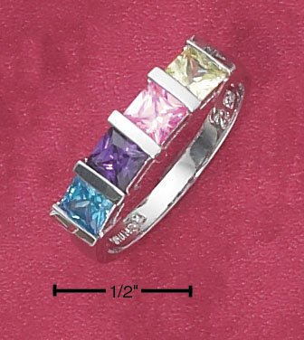 925 SILVER RAINBOW PRINCESS CUT CZ RING