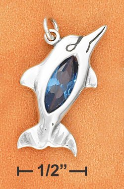 STERLING SILVER DOLPHIN CHARM W/ BLUE CZ