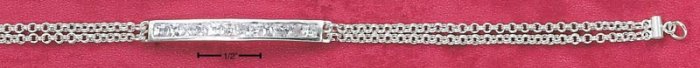 STERLING SILVER 7IN BRACELET w/ CHANNEL SET CZ BAR