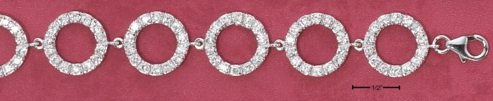 STERLING SILVER 7" CZ OPEN CIRCLE LINK BRACELET